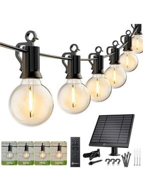 solar string lights outdoor patio waterproof remote LED bulbs garden decor party